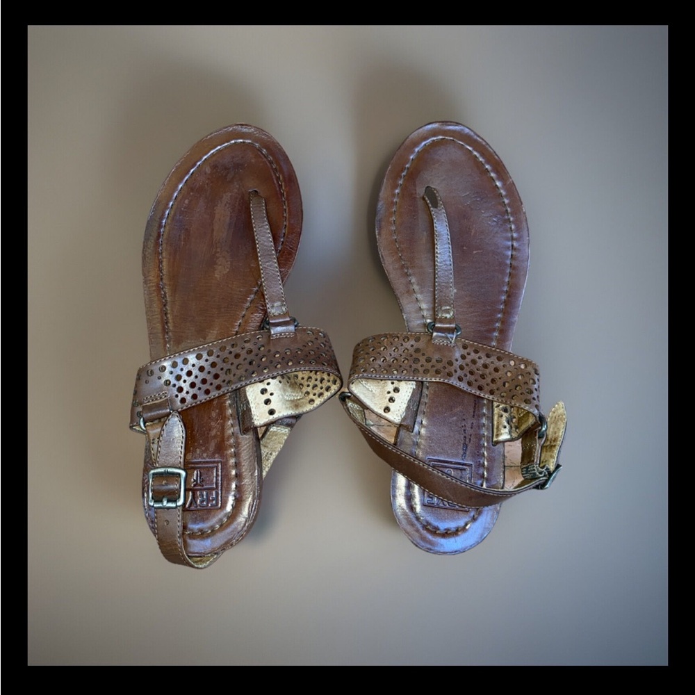 FRYE Women's Rachel Perforated Sling Sandals 8.5 M Cognac Leather Dark Nickel